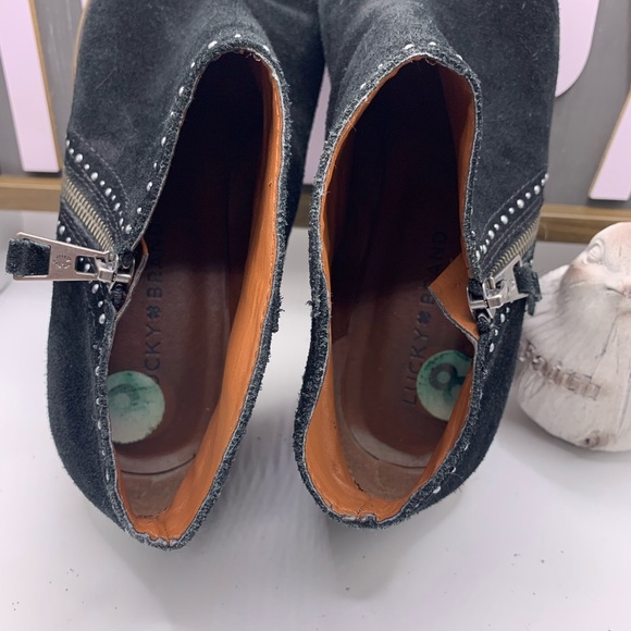 Lucky Brand Black Suede Ankle Boots with Studded Detailing and zippers. Size 8. - Picture 7 of 9